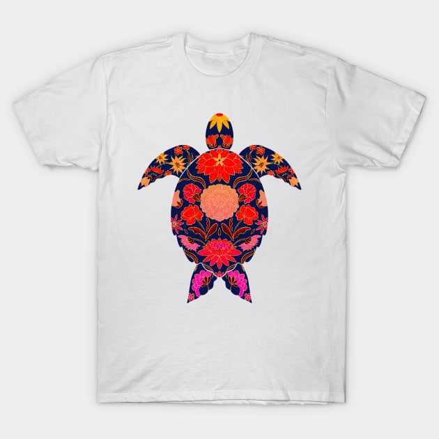 Fiery floral sea turtle T-Shirt by Home Cyn Home 